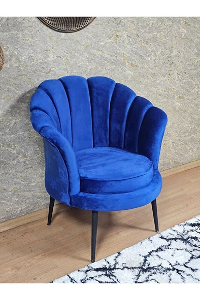 Tekli İstiridye Siyah Boyalı Sivriltme Ayak Çay Seti Koltuk Tekli Berjer , Balkon, Salon, Ofis Mavi Renk 47 x 47 Boyut/Ebat ürün görseli