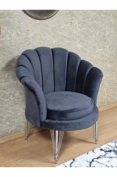 Tekli İstiridye Krom Kaplama Telli Ayak Çay Seti Koltuk Tekli Berjer , Balkon, Salon, Ofis Füme Renk 47 x 47 Boyut/Ebat ürün görseli 1