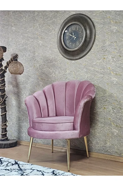 Tekli İstiridye Gold Kaplama Sivriltme Ayak Çay Seti Koltuk Tekli Berjer , Balkon, Salon, Ofis Pembe Renk 47 x 47 Boyut/Ebat - 4