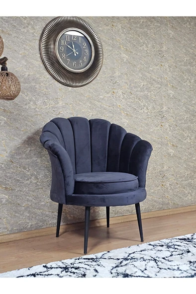 Tekli İstiridye Siyah Boyalı Sivriltme Ayak Çay Seti Koltuk Tekli Berjer , Balkon, Salon, Ofis Füme Renk 47 x 47 Boyut/Ebat - Resim 3