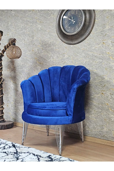 Tekli İstiridye Krom Kaplama Telli Ayak Çay Seti Koltuk Tekli Berjer , Balkon, Salon, Ofis Mavi Renk 47 x 47 Boyut/Ebat - 4