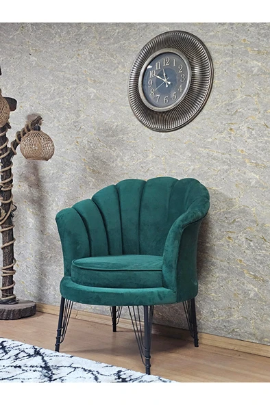 Tekli İstiridye Siyah Boyalı Telli Ayak Çay Seti Koltuk Tekli Berjer , Balkon, Salon, Ofis Yeşil Renk 47 x 47 Boyut/Ebat - Resim 4