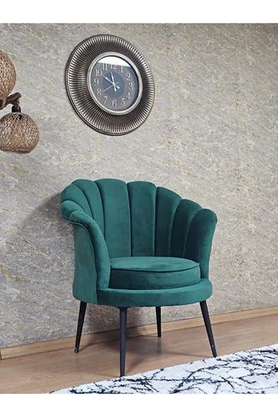 Tekli İstiridye Siyah Boyalı Sivriltme Ayak Çay Seti Koltuk Tekli Berjer , Balkon, Salon, Ofis Yeşil Renk 47 x 47 Boyut/Ebat - Resim 3