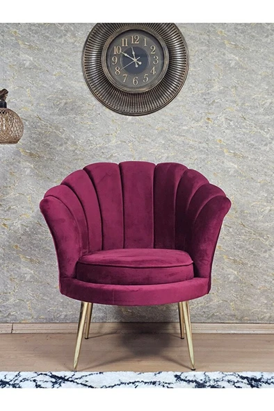 Tekli İstiridye Gold Kaplama Sivriltme Ayak Çay Seti Koltuk Tekli Berjer , Balkon, Salon, Ofis Bordo Renk 47 x 47 Boyut/Ebat - Resim 2