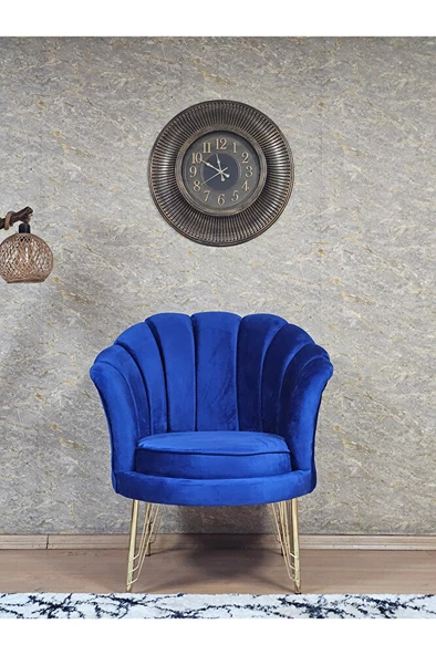 Tekli İstiridye Gold Kaplama Telli Ayak Çay Seti Koltuk Tekli Berjer , Balkon, Salon, Ofis Mavi Renk 47 x 47 Boyut/Ebat - Resim 2