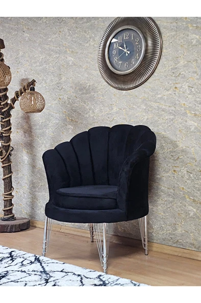 Tekli İstiridye Krom Kaplama Telli Ayak Çay Seti Koltuk Tekli Berjer , Balkon, Salon, Ofis Siyah Renk 47 x 47 Boyut/Ebat - 4