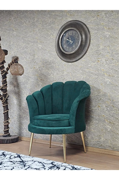 Tekli İstiridye Gold Kaplama Sivriltme Ayak Çay Seti Koltuk Tekli Berjer , Balkon, Salon, Ofis Yeşil Renk 47 x 47 Boyut/Ebat - Resim 4