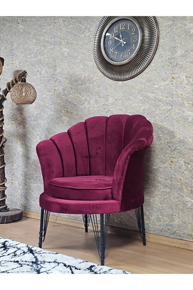 Tekli İstiridye Siyah Boyalı Telli Ayak Çay Seti Koltuk Tekli Berjer , Balkon, Salon, Ofis Bordo Renk 47 x 47 Boyut/Ebat - 5