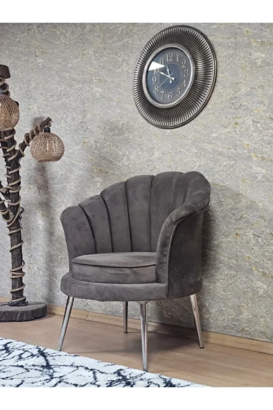 Tekli İstiridye Krom Kaplama Sivriltme Ayak Çay Seti Koltuk Tekli Berjer , Balkon, Salon, Ofis Kahverengi Renk 47 x 47 Boyut/Ebat - Resim 4