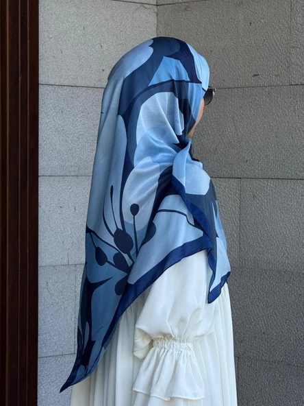 Pamuklu Vera Desen Eşarp-Lacivert - 4