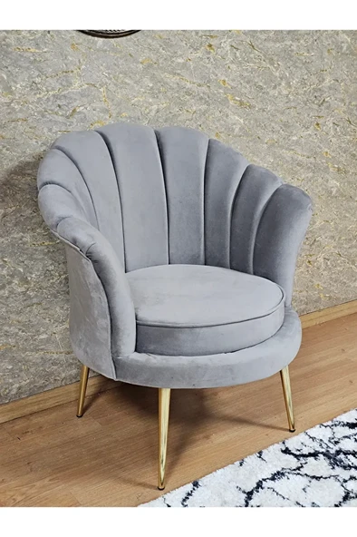 Tekli İstiridye Gold Kaplama Sivriltme Ayak Çay Seti Koltuk Tekli Berjer , Balkon, Salon, Ofis Gri Renk 47 x 47 Boyut/Ebat