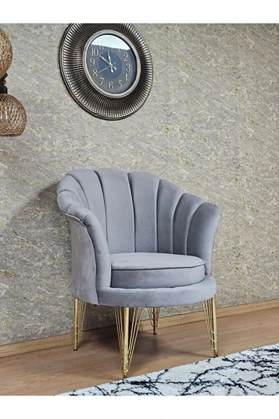 Tekli İstiridye Gold Kaplama Telli Ayak Çay Seti Koltuk Tekli Berjer , Balkon, Salon, Ofis Gri Renk 47 x 47 Boyut/Ebat - Resim 3