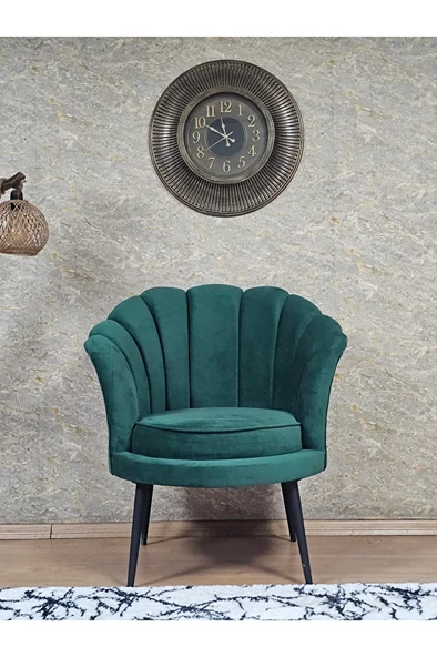 Tekli İstiridye Siyah Boyalı Sivriltme Ayak Çay Seti Koltuk Tekli Berjer , Balkon, Salon, Ofis Yeşil Renk 47 x 47 Boyut/Ebat - Resim 2