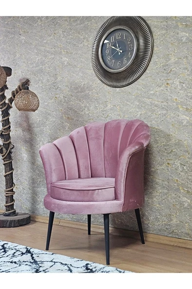 Tekli İstiridye Siyah Boyalı Sivriltme Ayak Çay Seti Koltuk Tekli Berjer , Balkon, Salon, Ofis Pembe Renk 47 x 47 Boyut/Ebat - Resim 4