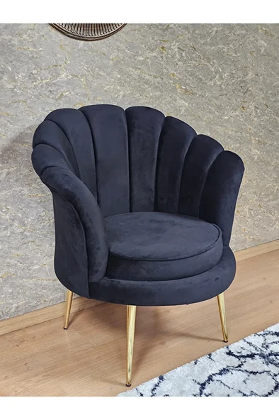 Tekli İstiridye Gold Kaplama Sivriltme Ayak Çay Seti Koltuk Tekli Berjer , Balkon, Salon, Ofis Siyah Renk 47 x 47 Boyut/Ebat ürün görseli