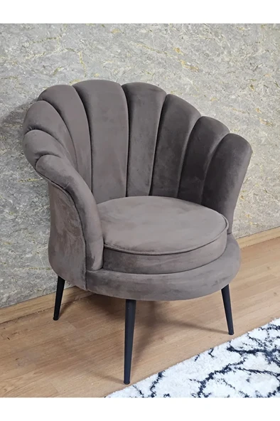Tekli İstiridye Siyah Boyalı Sivriltme Ayak Çay Seti Koltuk Tekli Berjer , Balkon, Salon, Ofis Kahverengi Renk 47 x 47 Boyut/Ebat