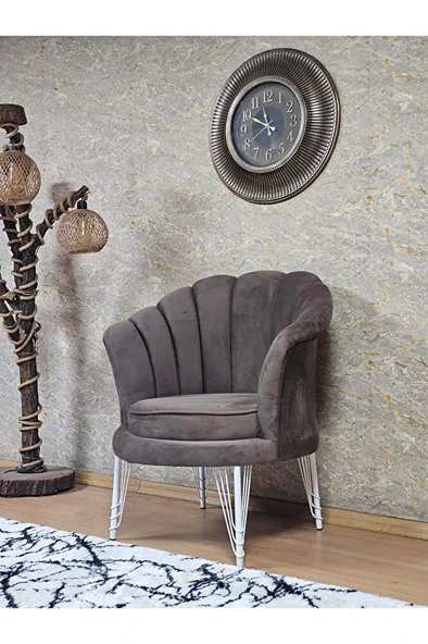 Tekli İstiridye Beyaz Boyalı Telli Ayak Çay Seti Koltuk Tekli Berjer , Balkon, Salon, Ofis Kahverengi Renk 47 x 47 Boyut/Ebat - Resim 4