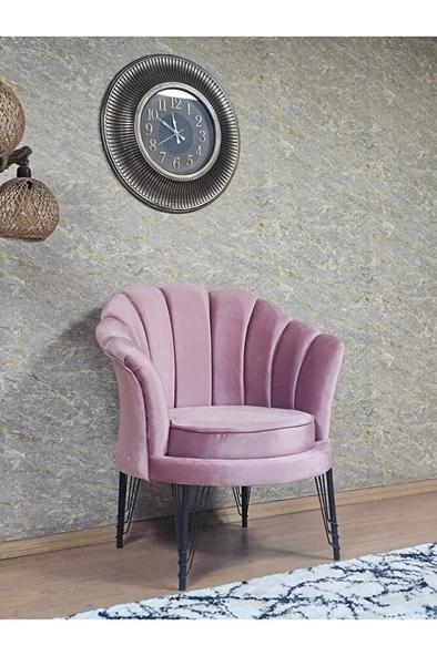 Tekli İstiridye Siyah Boyalı Telli Ayak Çay Seti Koltuk Tekli Berjer , Balkon, Salon, Ofis Pembe Renk 47 x 47 Boyut/Ebat - 3