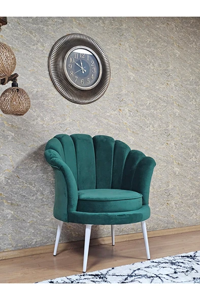 Tekli İstiridye Beyaz Boyalı Sivriltme Ayak Çay Seti Koltuk Tekli Berjer , Balkon, Salon, Ofis Yeşil Renk 47 x 47 Boyut/Ebat - Resim 3