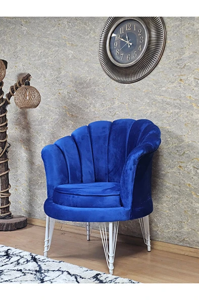 Tekli İstiridye Beyaz Boyalı Telli Ayak Çay Seti Koltuk Tekli Berjer , Balkon, Salon, Ofis Mavi Renk 47 x 47 Boyut/Ebat - Resim 5
