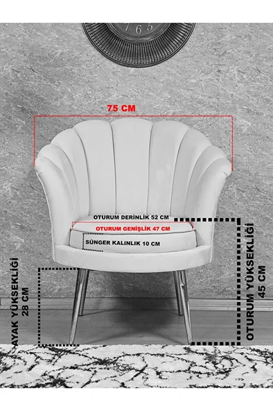 Tekli İstiridye Krom Kaplama Sivriltme Ayak Çay Seti Koltuk Tekli Berjer , Balkon, Salon, Ofis Bordo Renk 47 x 47 Boyut/Ebat - 4