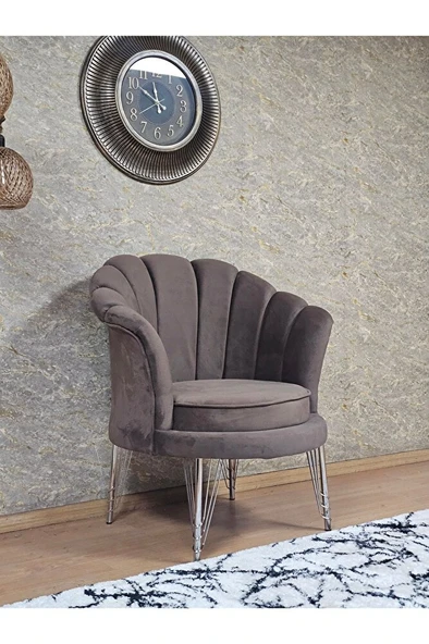 Tekli İstiridye Krom Kaplama Telli Ayak Çay Seti Koltuk Tekli Berjer , Balkon, Salon, Ofis Kahverengi Renk 47 x 47 Boyut/Ebat - Resim 3