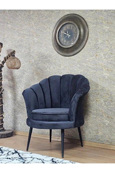 Tekli İstiridye Siyah Boyalı Sivriltme Ayak Çay Seti Koltuk Tekli Berjer , Balkon, Salon, Ofis Füme Renk 47 x 47 Boyut/Ebat - Resim 4