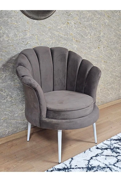 Tekli İstiridye Beyaz Boyalı Sivriltme Ayak Çay Seti Koltuk Tekli Berjer , Balkon, Salon, Ofis Kahverengi Renk 47 x 47 Boyut/Ebat ürün görseli 1