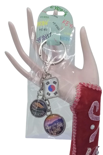 Güney Kore Üçlü Epoksi Metal Çift Taraflı Damla Anahtarlık South Korea - Resim 5