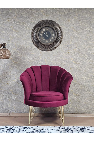 Tekli İstiridye Gold Kaplama Telli Ayak Çay Seti Koltuk Tekli Berjer , Balkon, Salon, Ofis Bordo Renk 47 x 47 Boyut/Ebat - Resim 2