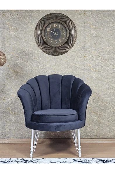 Tekli İstiridye Beyaz Boyalı Telli Ayak Çay Seti Koltuk Tekli Berjer , Balkon, Salon, Ofis Füme Renk 47 x 47 Boyut/Ebat - Resim 2