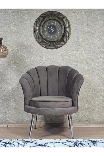 Tekli İstiridye Krom Kaplama Sivriltme Ayak Çay Seti Koltuk Tekli Berjer , Balkon, Salon, Ofis Kahverengi Renk 47 x 47 Boyut/Ebat - Resim 2