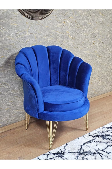 Tekli İstiridye Gold Kaplama Telli Ayak Çay Seti Koltuk Tekli Berjer , Balkon, Salon, Ofis Mavi Renk 47 x 47 Boyut/Ebat ürün görseli 1