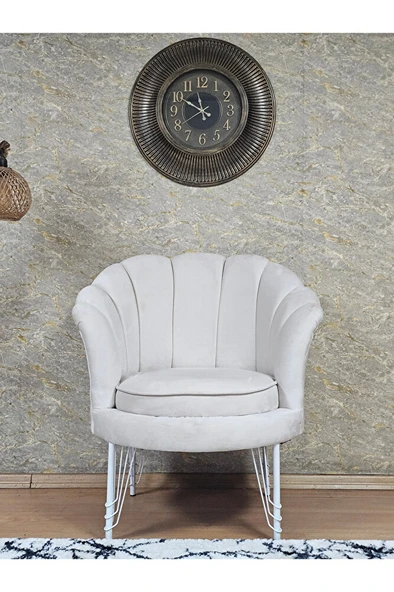 Tekli İstiridye Beyaz Boyalı Telli Ayak Çay Seti Koltuk Tekli Berjer , Balkon, Salon, Ofis Krem Renk 47 x 47 Boyut/Ebat - 2