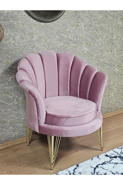 Tekli İstiridye Gold Kaplama Telli Ayak Çay Seti Koltuk Tekli Berjer , Balkon, Salon, Ofis Pembe Renk 47 x 47 Boyut/Ebat ürün görseli