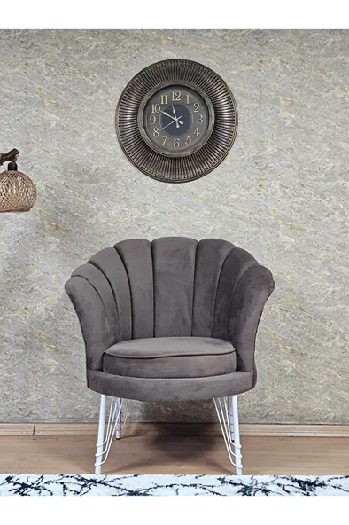 Tekli İstiridye Beyaz Boyalı Telli Ayak Çay Seti Koltuk Tekli Berjer , Balkon, Salon, Ofis Kahverengi Renk 47 x 47 Boyut/Ebat - Resim 2