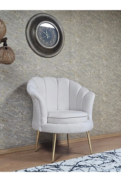 Tekli İstiridye Gold Kaplama Sivriltme Ayak Çay Seti Koltuk Tekli Berjer , Balkon, Salon, Ofis Krem Renk 47 x 47 Boyut/Ebat - Resim 3