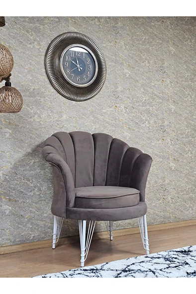 Tekli İstiridye Beyaz Boyalı Telli Ayak Çay Seti Koltuk Tekli Berjer , Balkon, Salon, Ofis Kahverengi Renk 47 x 47 Boyut/Ebat - Resim 3