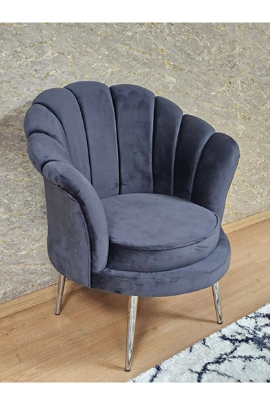 Tekli İstiridye Krom Kaplama Sivriltme Ayak Çay Seti Koltuk Tekli Berjer , Balkon, Salon, Ofis Füme Renk 47 x 47 Boyut/Ebat ürün görseli 1