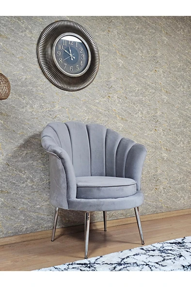 Tekli İstiridye Krom Kaplama Sivriltme Ayak Çay Seti Koltuk Tekli Berjer , Balkon, Salon, Ofis Gri Renk 47 x 47 Boyut/Ebat - 3