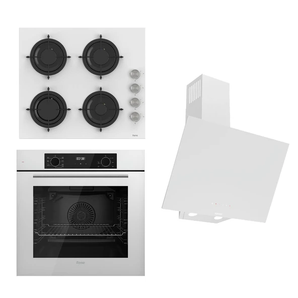 Ferre FLOWART-SILENTART Serisi Beyaz Set (CS206 + QBL63CB +D078-SA ) - Emaye Izgara