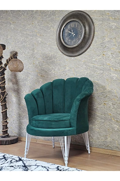 Tekli İstiridye Beyaz Boyalı Telli Ayak Çay Seti Koltuk Tekli Berjer , Balkon, Salon, Ofis Yeşil Renk 47 x 47 Boyut/Ebat - Resim 4