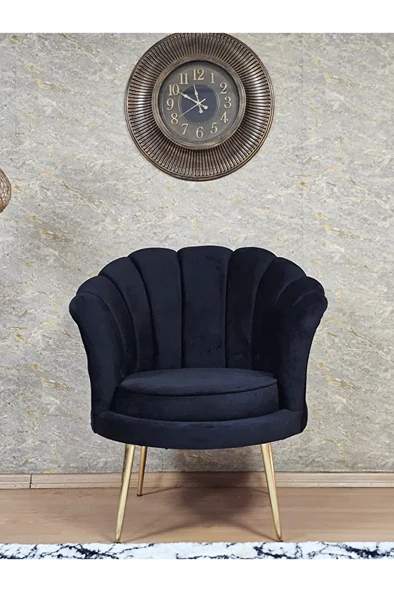 Tekli İstiridye Gold Kaplama Sivriltme Ayak Çay Seti Koltuk Tekli Berjer , Balkon, Salon, Ofis Siyah Renk 47 x 47 Boyut/Ebat - Resim 2