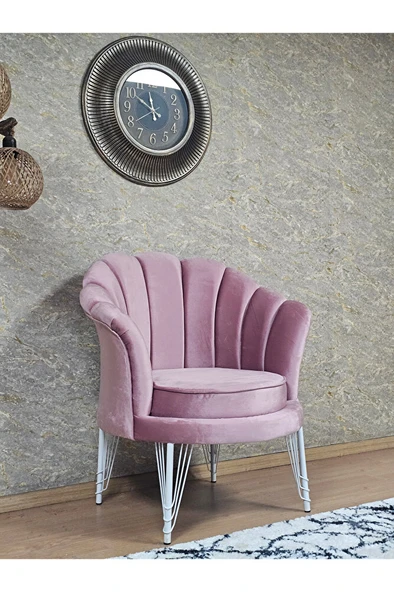 Tekli İstiridye Beyaz Boyalı Telli Ayak Çay Seti Koltuk Tekli Berjer , Balkon, Salon, Ofis Pembe Renk 47 x 47 Boyut/Ebat - 3
