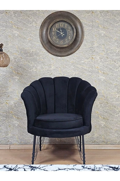 Tekli İstiridye Siyah Boyalı Telli Ayak Çay Seti Koltuk Tekli Berjer , Balkon, Salon, Ofis Siyah Renk 47 x 47 Boyut/Ebat - 2