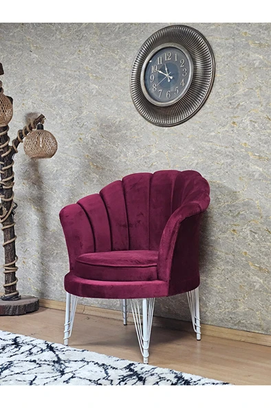 Tekli İstiridye Beyaz Boyalı Telli Ayak Çay Seti Koltuk Tekli Berjer , Balkon, Salon, Ofis Bordo Renk 47 x 47 Boyut/Ebat - Resim 4