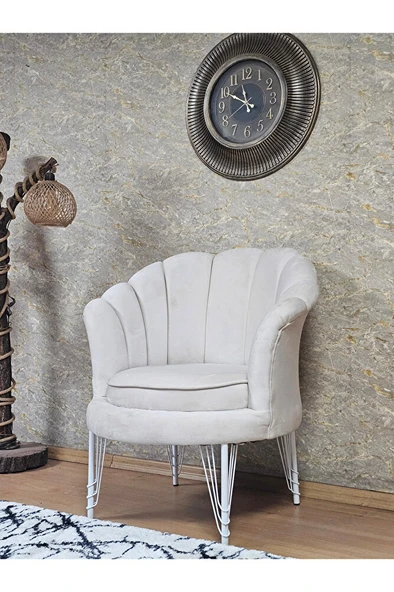Tekli İstiridye Beyaz Boyalı Telli Ayak Çay Seti Koltuk Tekli Berjer , Balkon, Salon, Ofis Krem Renk 47 x 47 Boyut/Ebat - 4