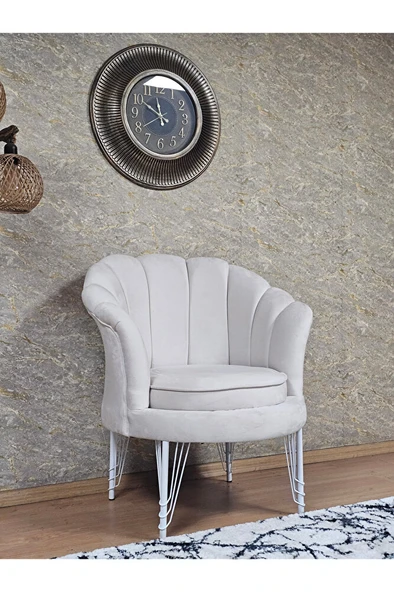Tekli İstiridye Beyaz Boyalı Telli Ayak Çay Seti Koltuk Tekli Berjer , Balkon, Salon, Ofis Krem Renk 47 x 47 Boyut/Ebat - 3