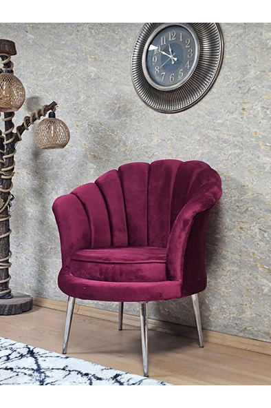 Tekli İstiridye Krom Kaplama Sivriltme Ayak Çay Seti Koltuk Tekli Berjer , Balkon, Salon, Ofis Bordo Renk 47 x 47 Boyut/Ebat - 5