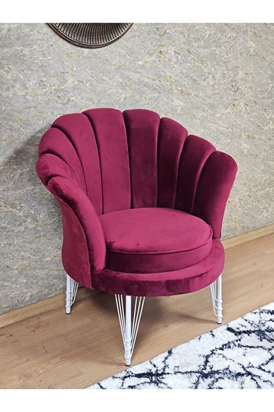 Tekli İstiridye Beyaz Boyalı Telli Ayak Çay Seti Koltuk Tekli Berjer , Balkon, Salon, Ofis Bordo Renk 47 x 47 Boyut/Ebat ürün görseli